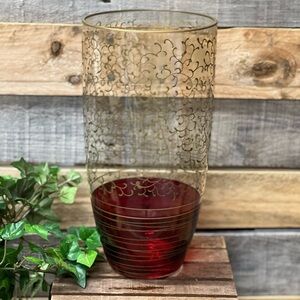 Tall Pier One Rioja Ruby Red and Gold Swirl Glass Vase